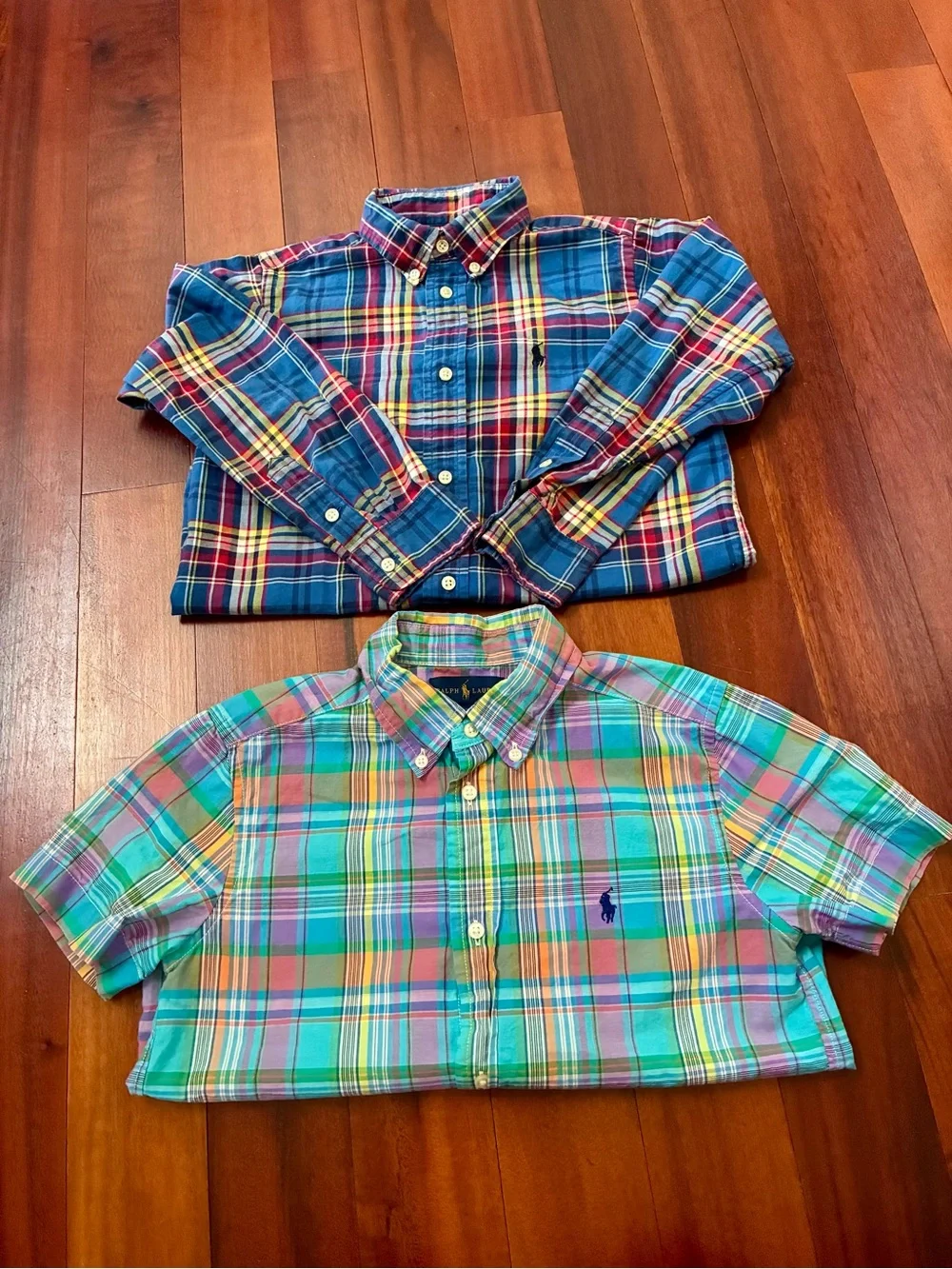 Ralph Lauren Boys Plaid Button-Down Set of Shirts — Blue & Teal size 7